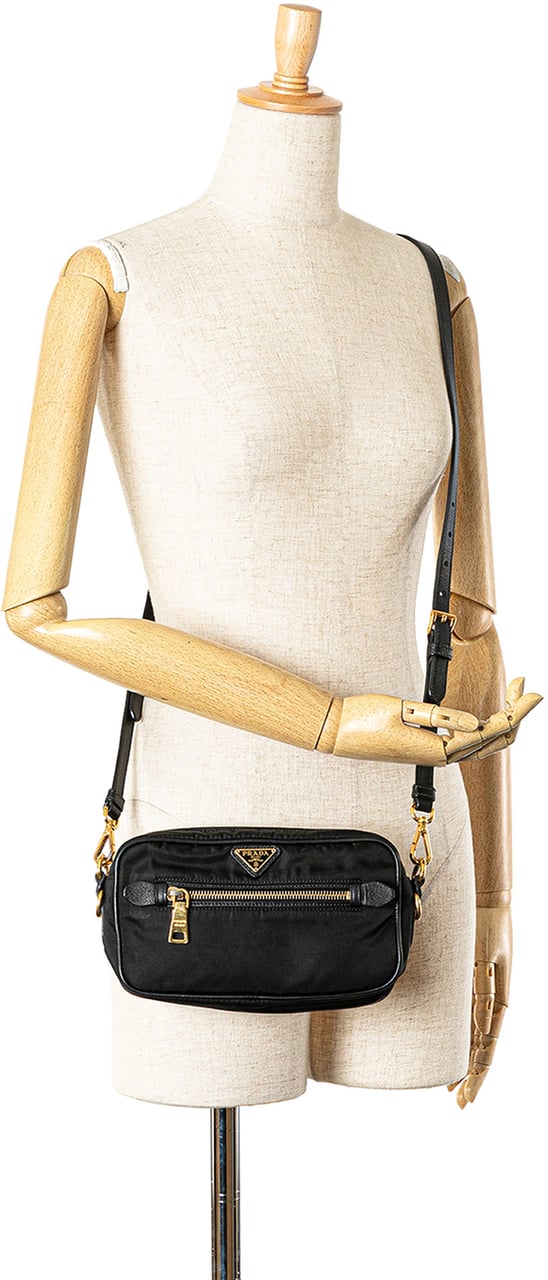 Prada Small Tessuto Front Pocket Camera Bag Zwart