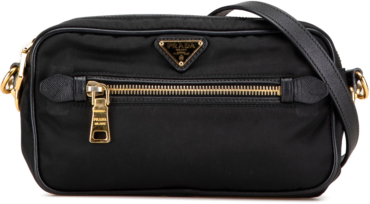 Prada Small Tessuto Front Pocket Camera Bag Zwart