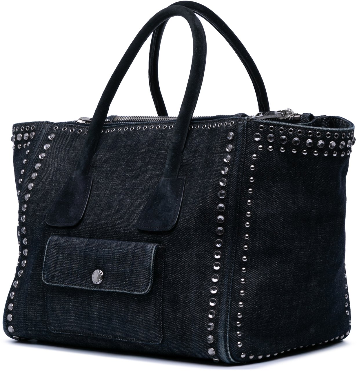 Prada Denim Canapa Bijoux and Grommet Twin Pocket Tote Blauw