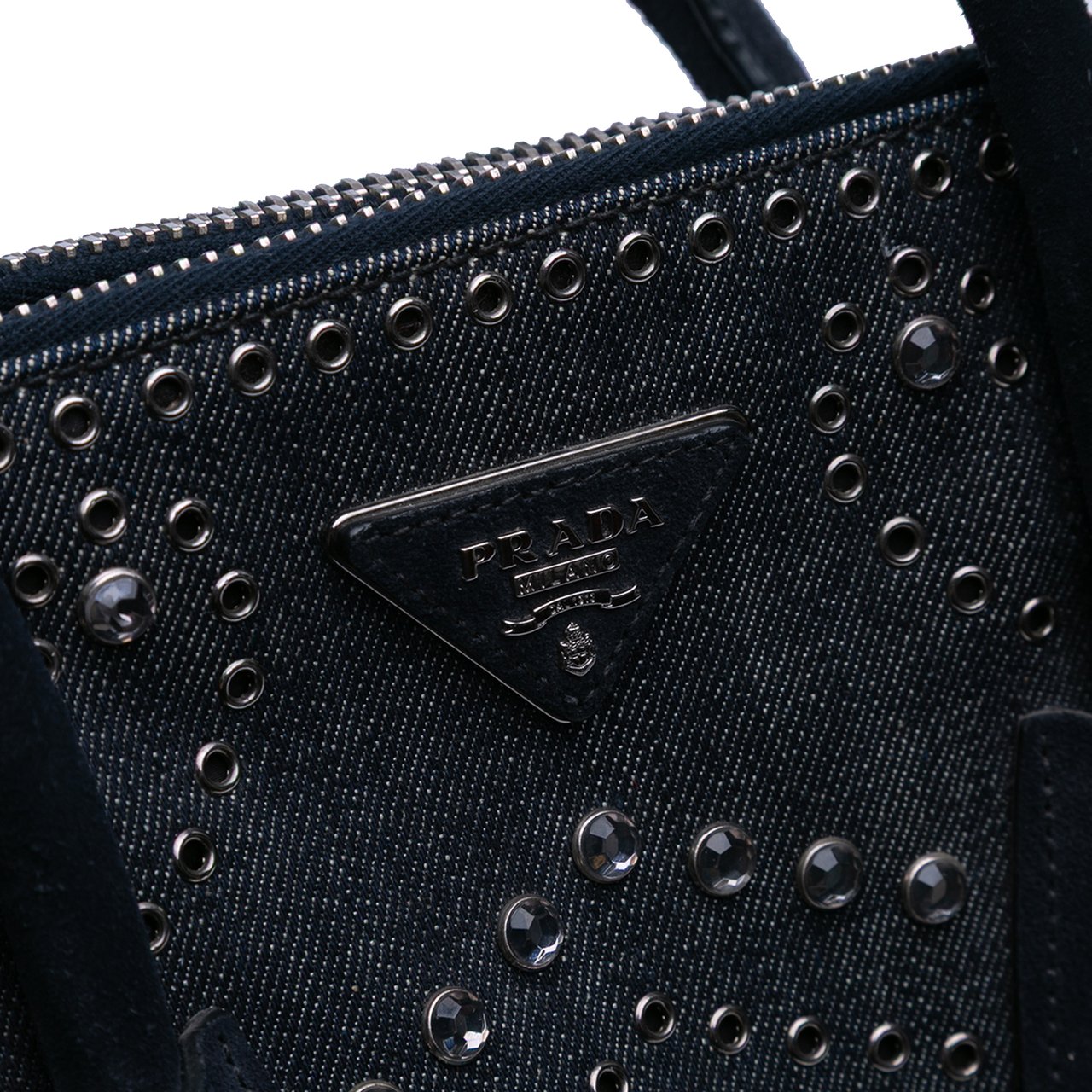 Prada Denim Canapa Bijoux and Grommet Twin Pocket Tote Blauw