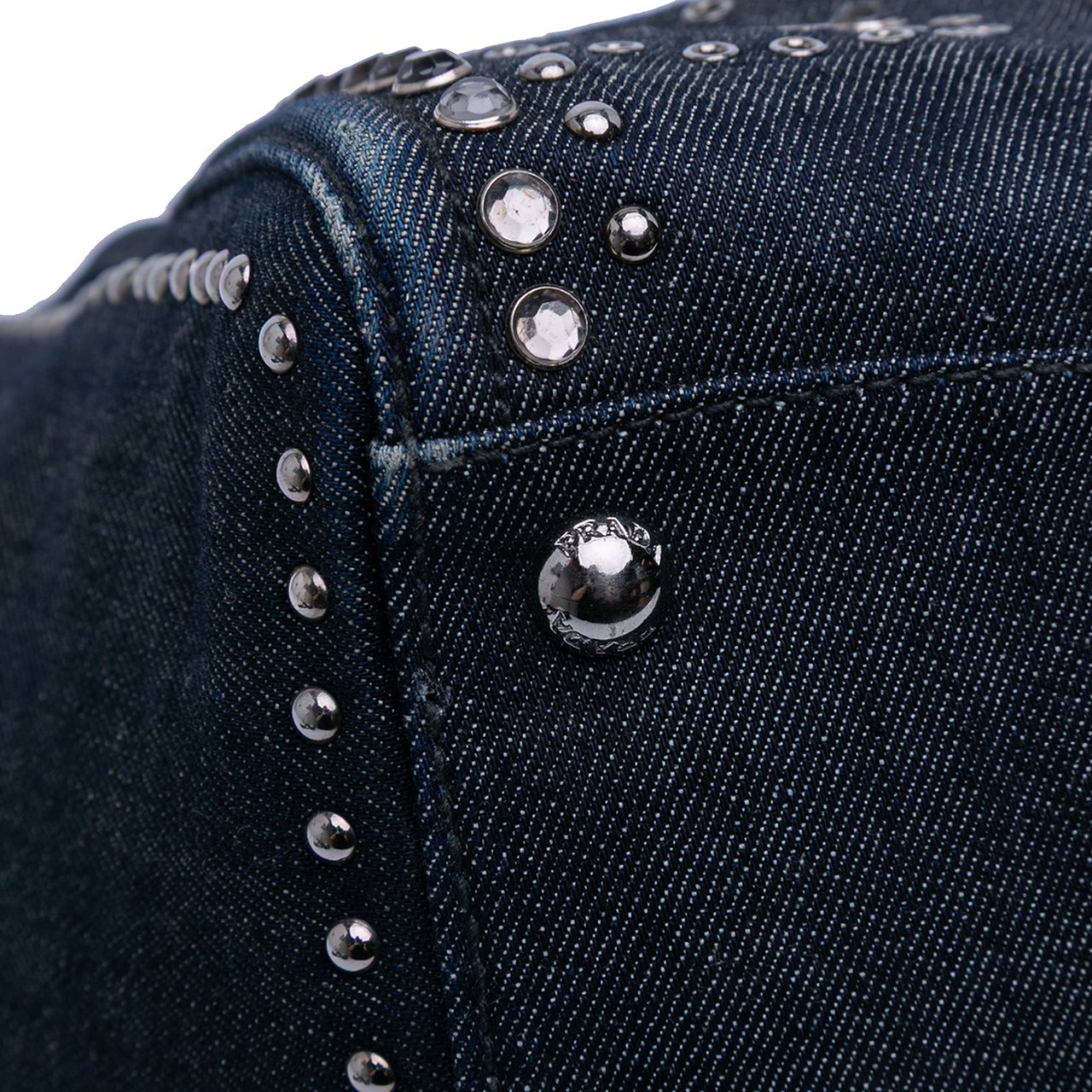 Prada Denim Canapa Bijoux and Grommet Twin Pocket Tote Blauw