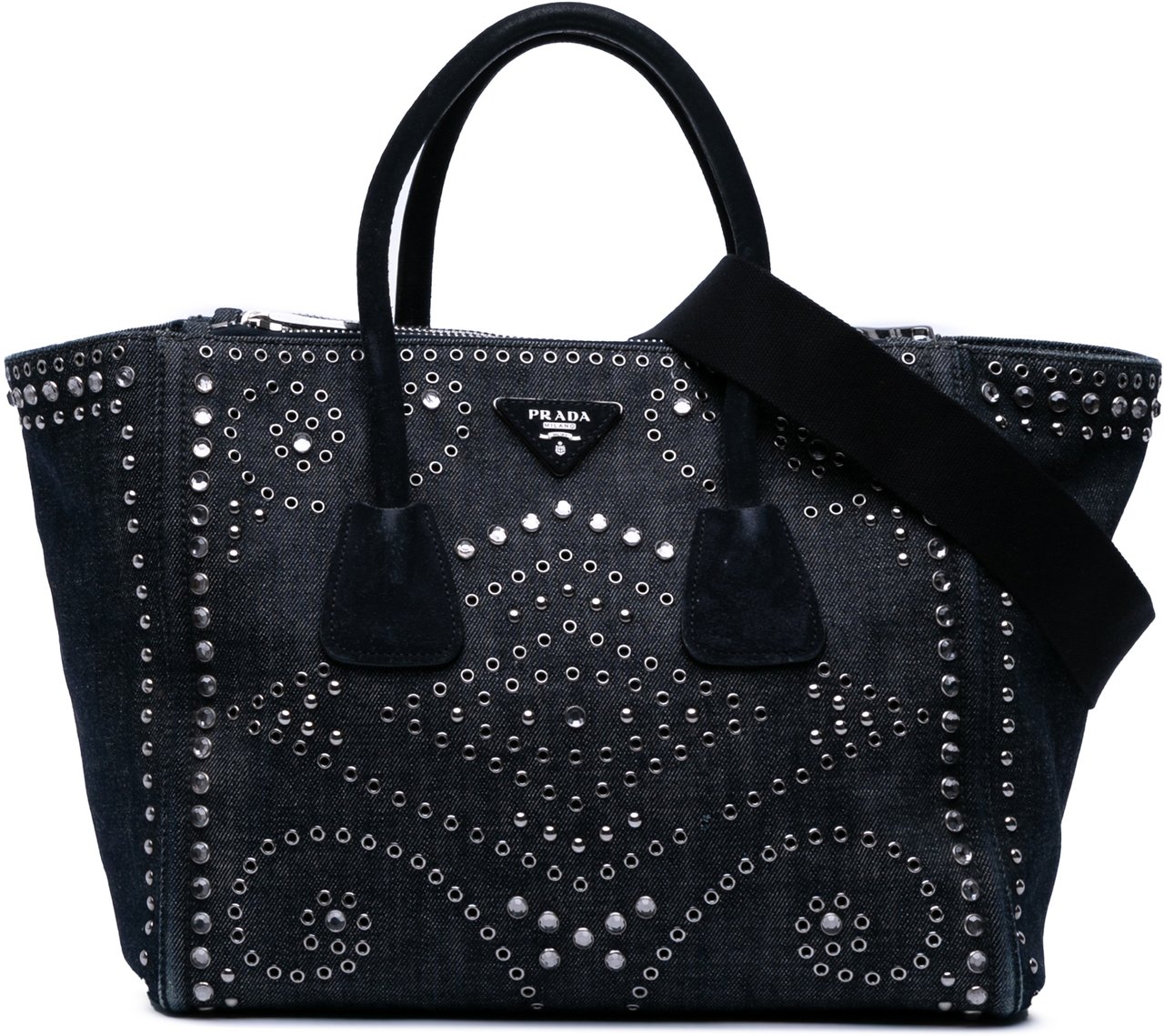 Prada Denim Canapa Bijoux and Grommet Twin Pocket Tote Blauw