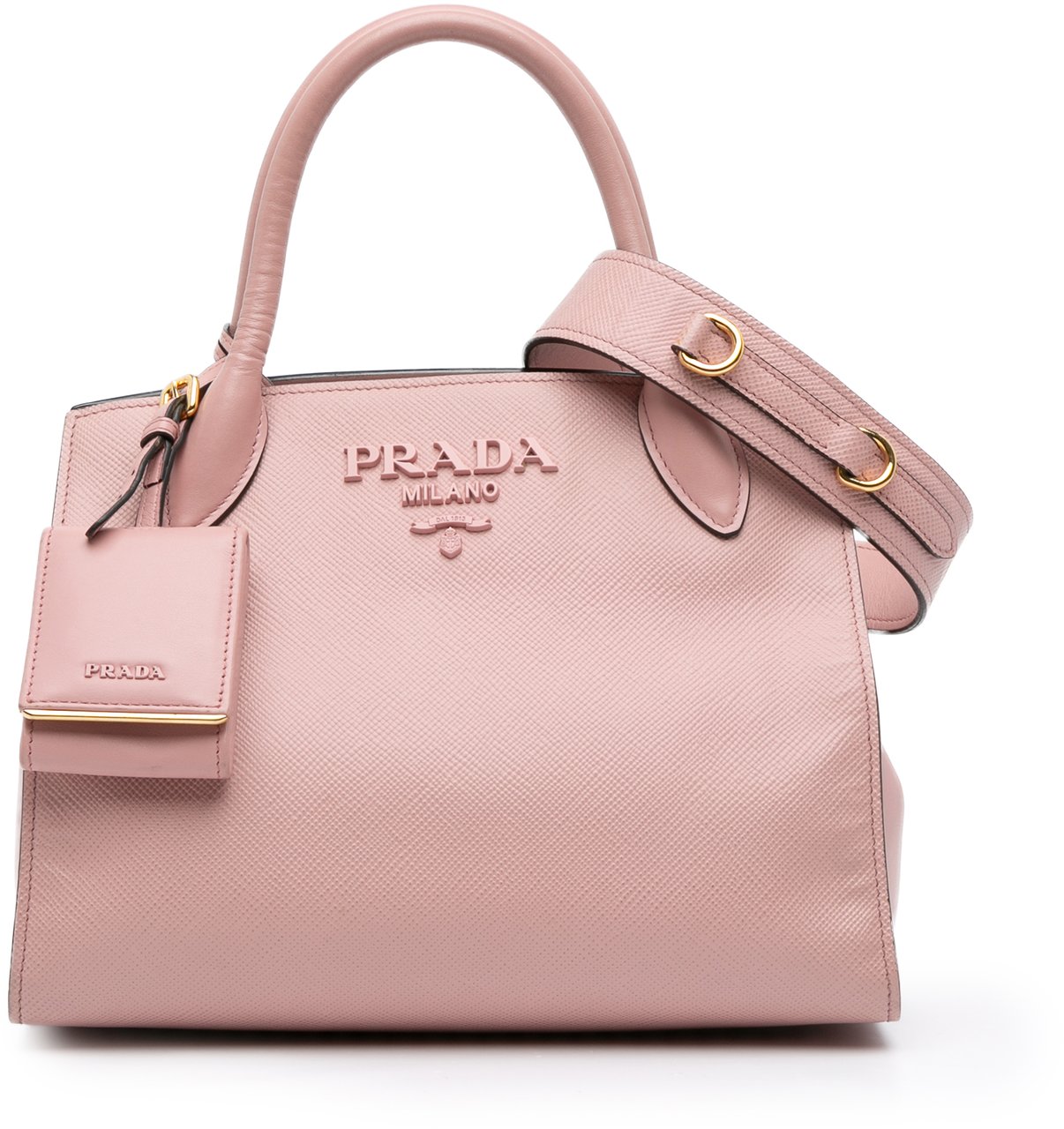 Prada Small Saffiano Cuir Monochrome Top Handle Tote Roze