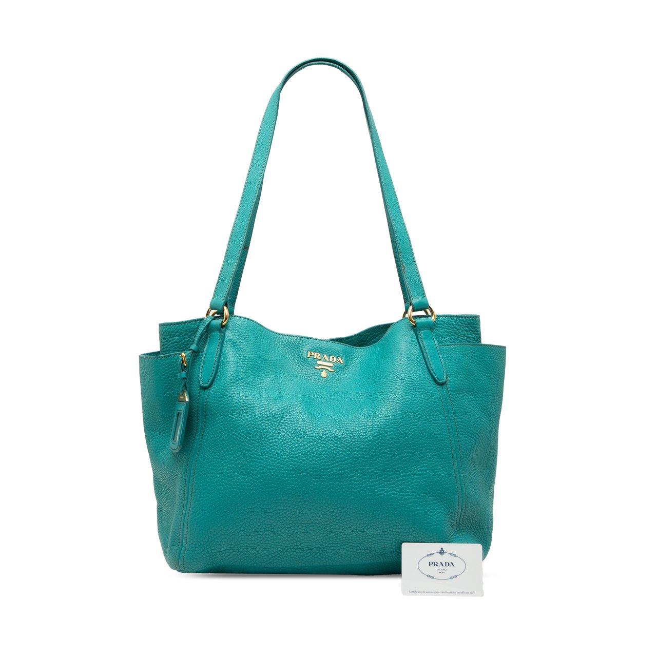 Prada Vitello Daino Side Pocket Tote Blauw