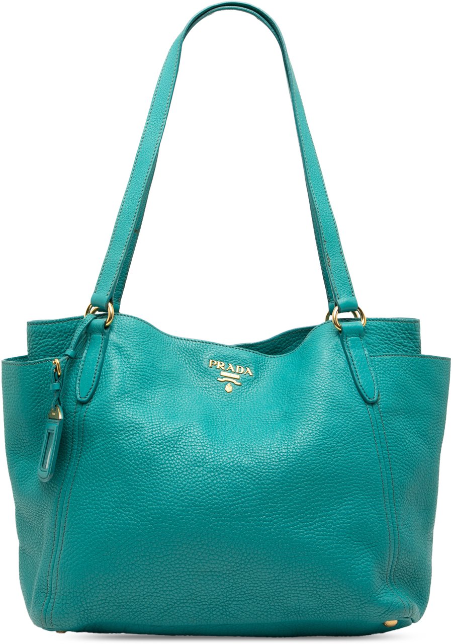 Prada Vitello Daino Side Pocket Tote Blauw