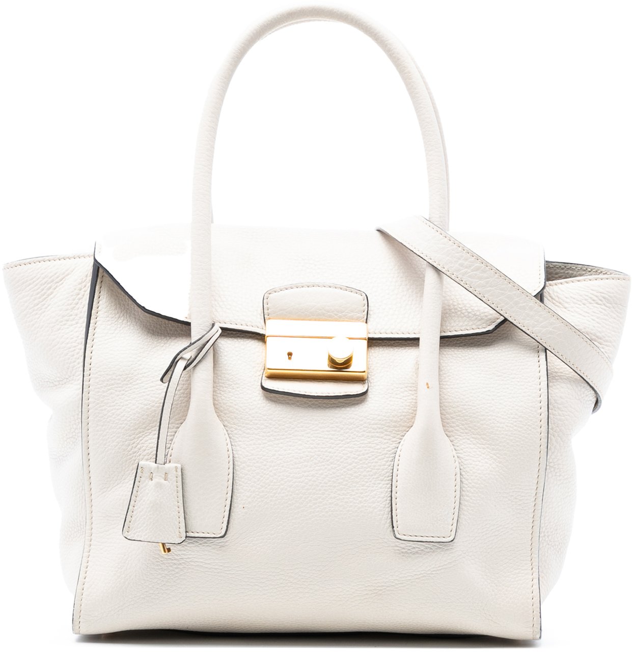 Prada Vitello Daino Sound Lock Satchel Wit