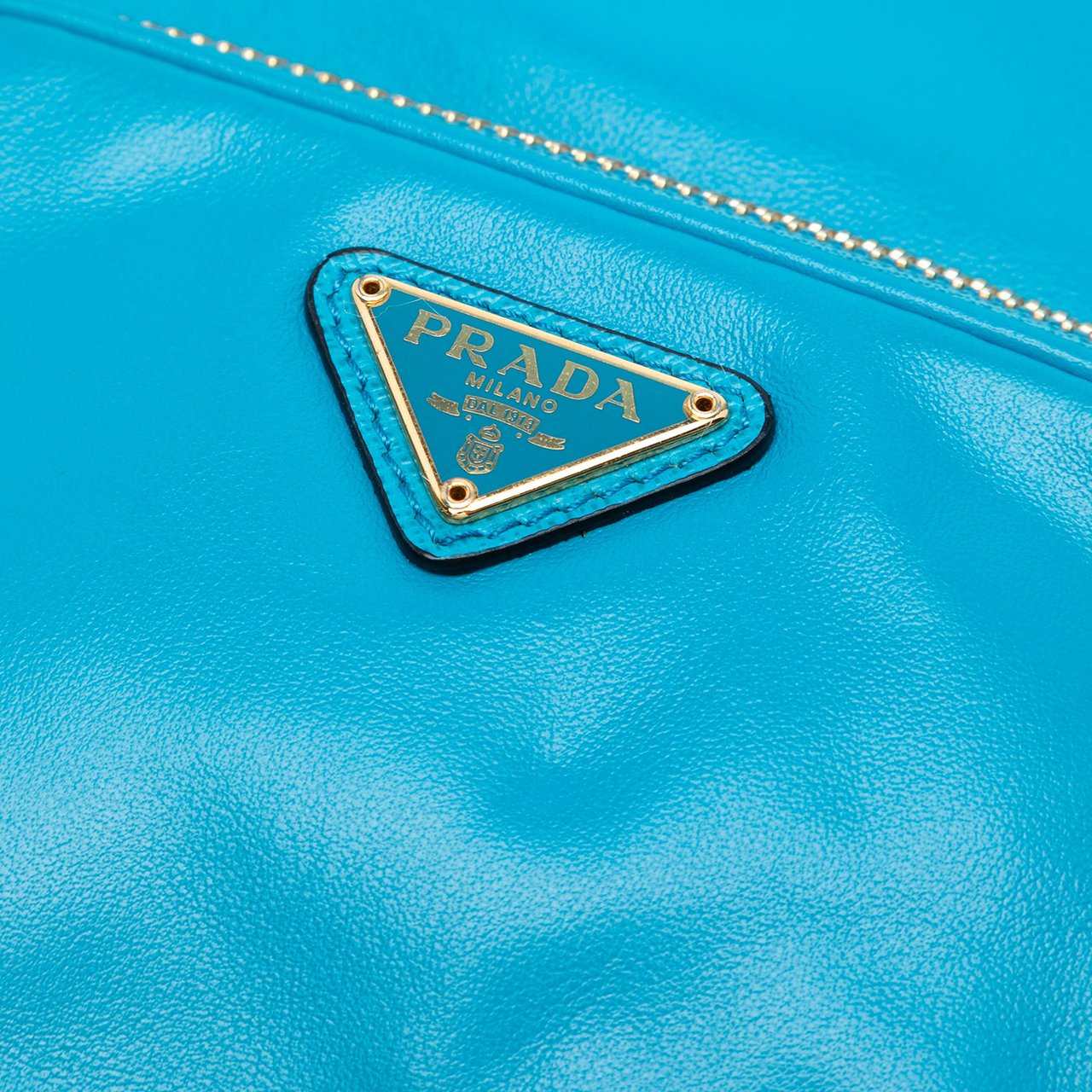 Prada Mini Soft Calf Drawstring Bucket Bag Blauw