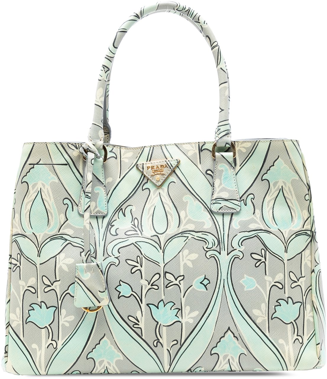 Prada Medium Saffiano Floral Print Galleria Satchel Groen