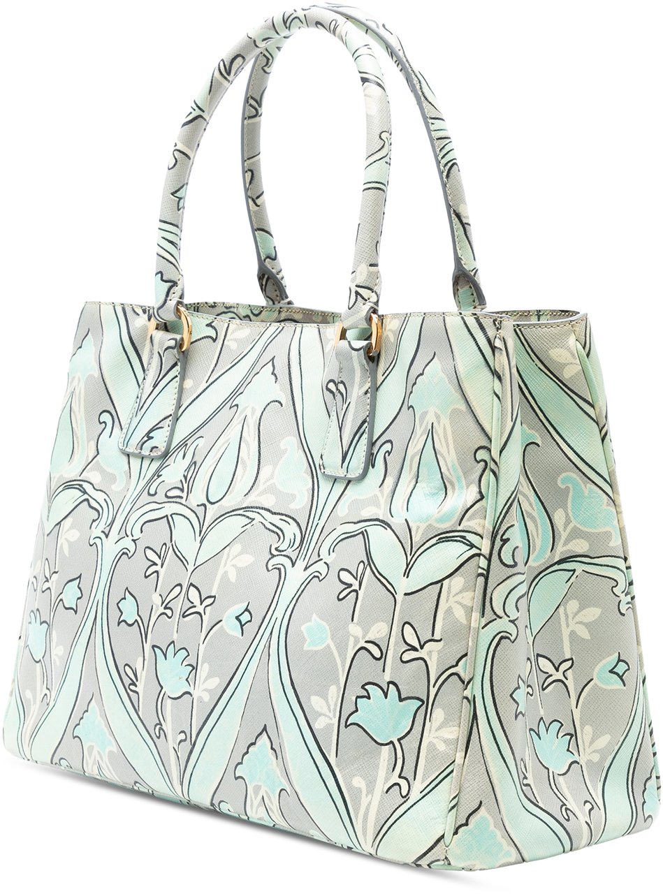 Prada Medium Saffiano Floral Print Galleria Satchel Groen