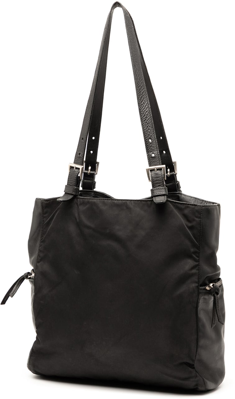Prada Vitello Trimmed Tessuto Pockets Tote Zwart