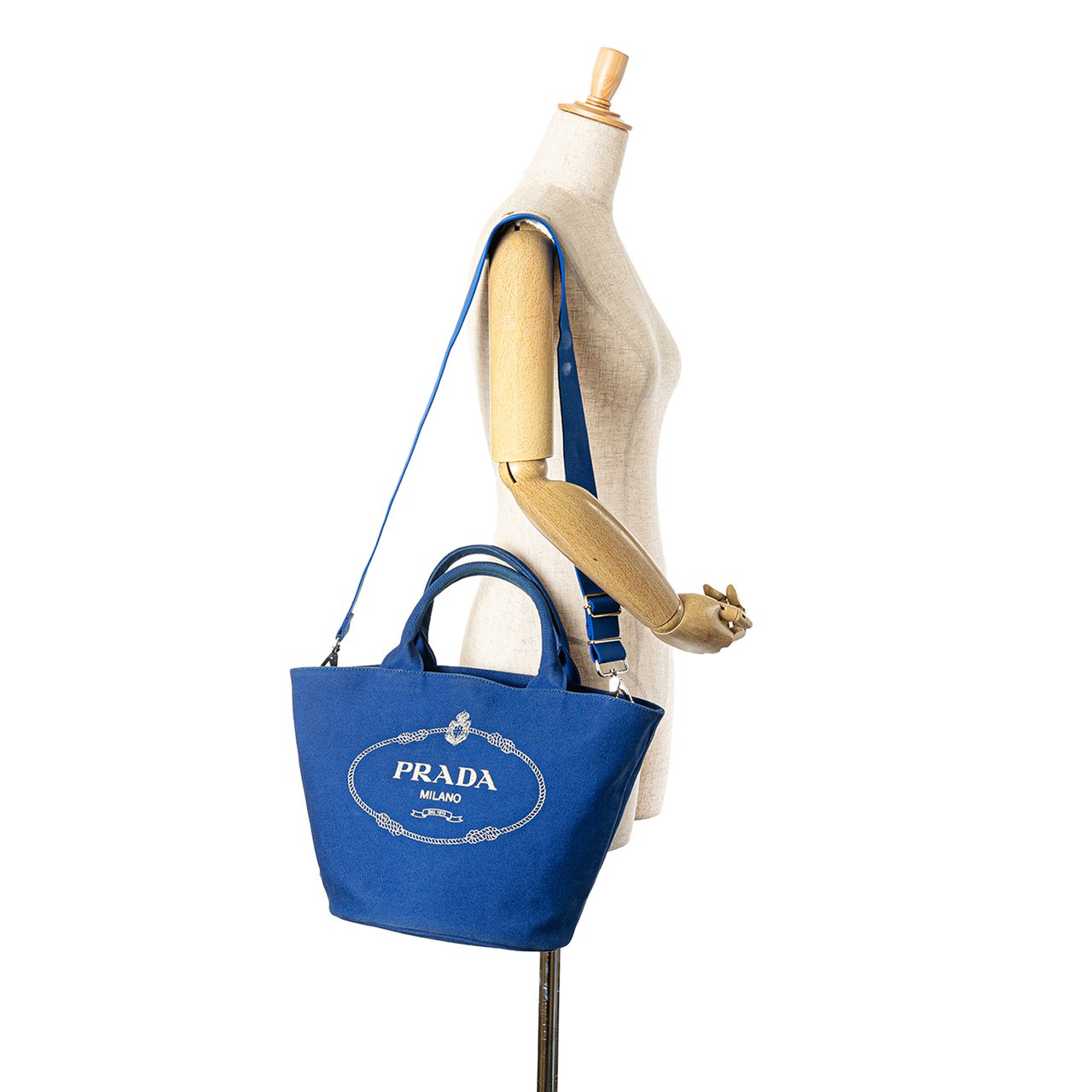 Prada Canvas Canapa Logo Satchel Blauw