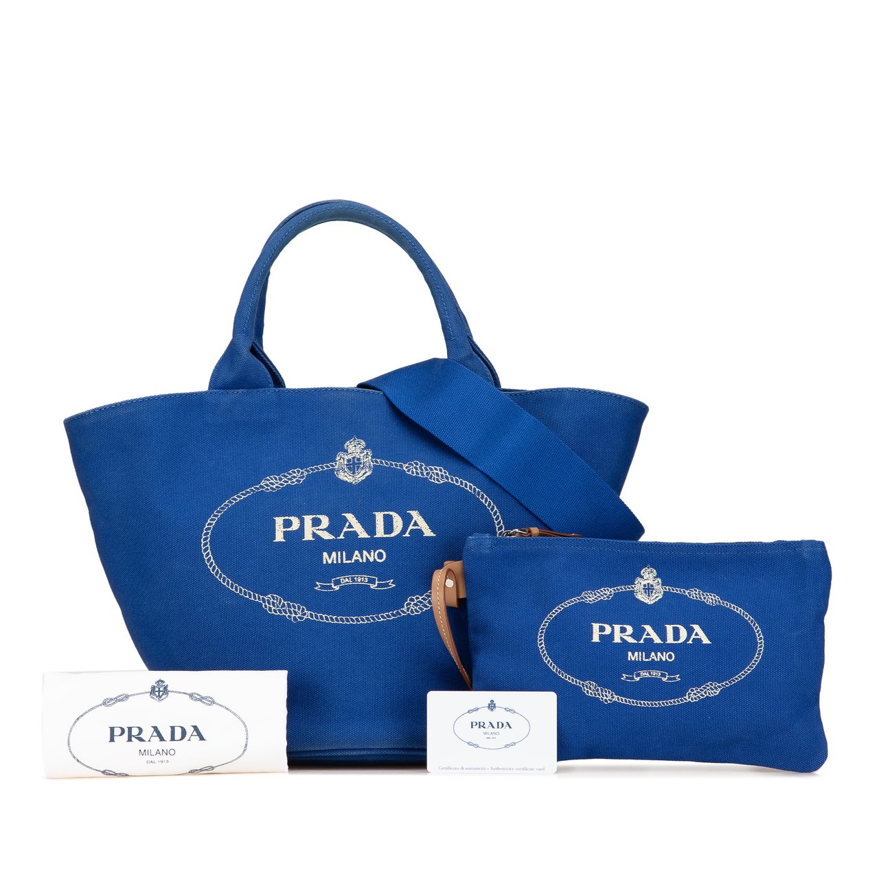 Prada Canvas Canapa Logo Satchel Blauw