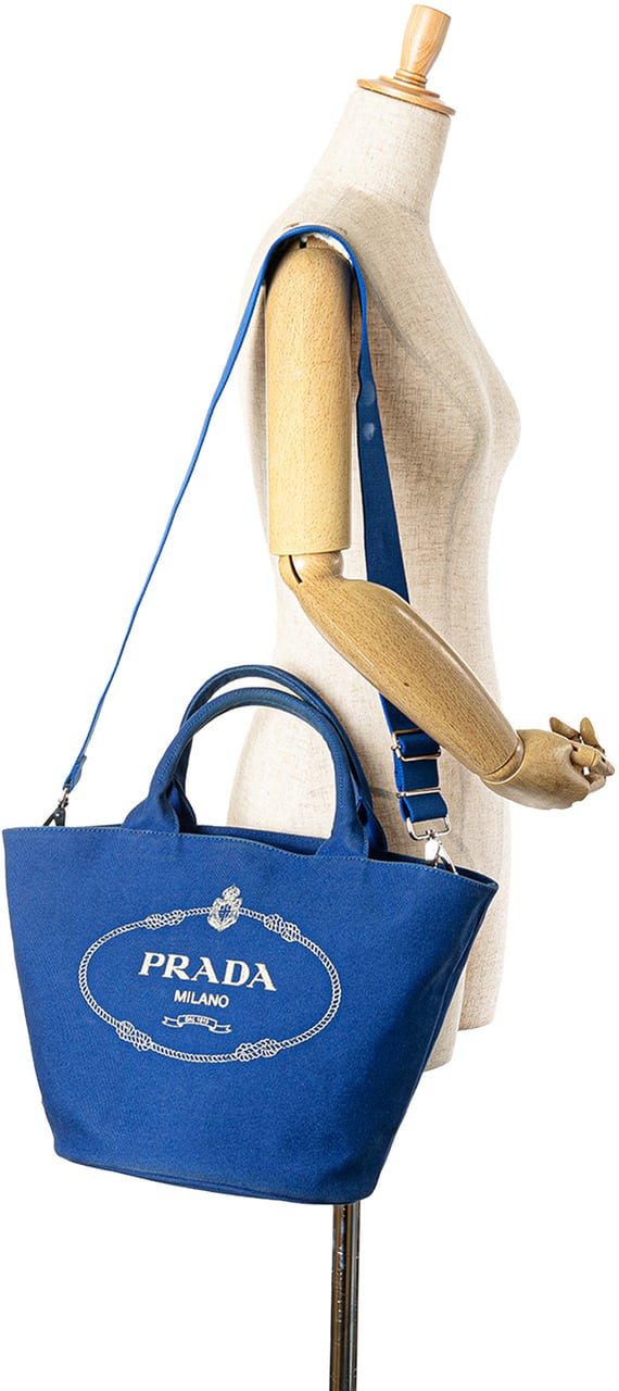 Prada Canvas Canapa Logo Satchel Blauw