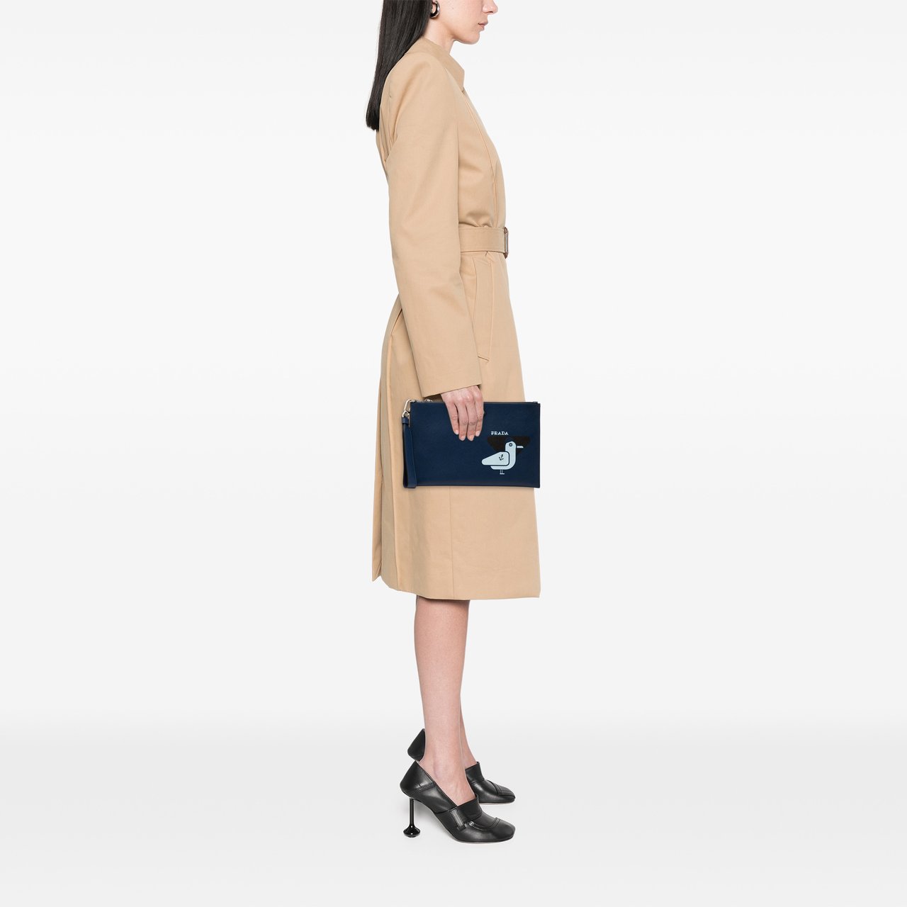 Prada Saffiano Seagull Print Clutch Blauw