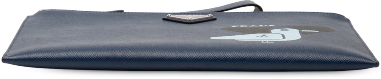 Prada Saffiano Seagull Print Clutch Blauw