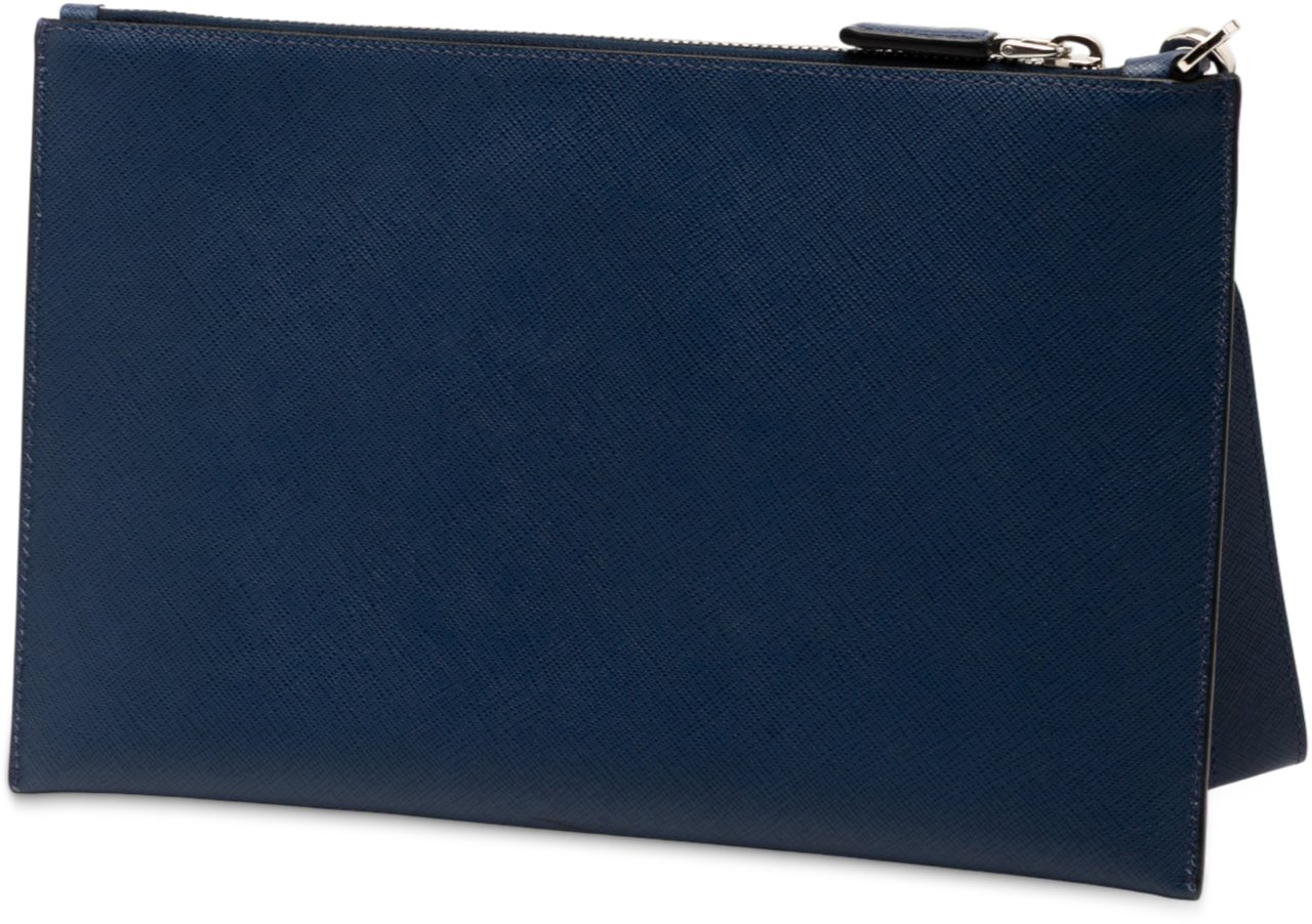 Prada Saffiano Seagull Print Clutch Blauw