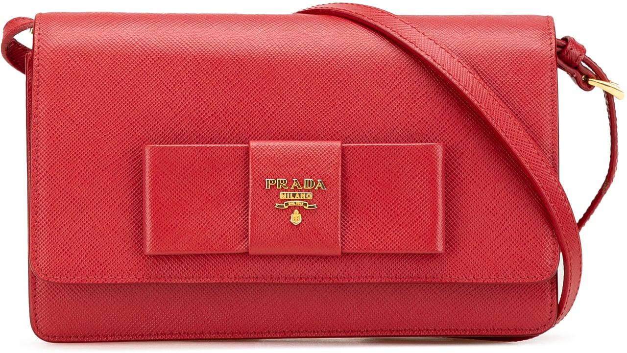 Prada Saffiano Lux Bow Wallet On Strap Rood