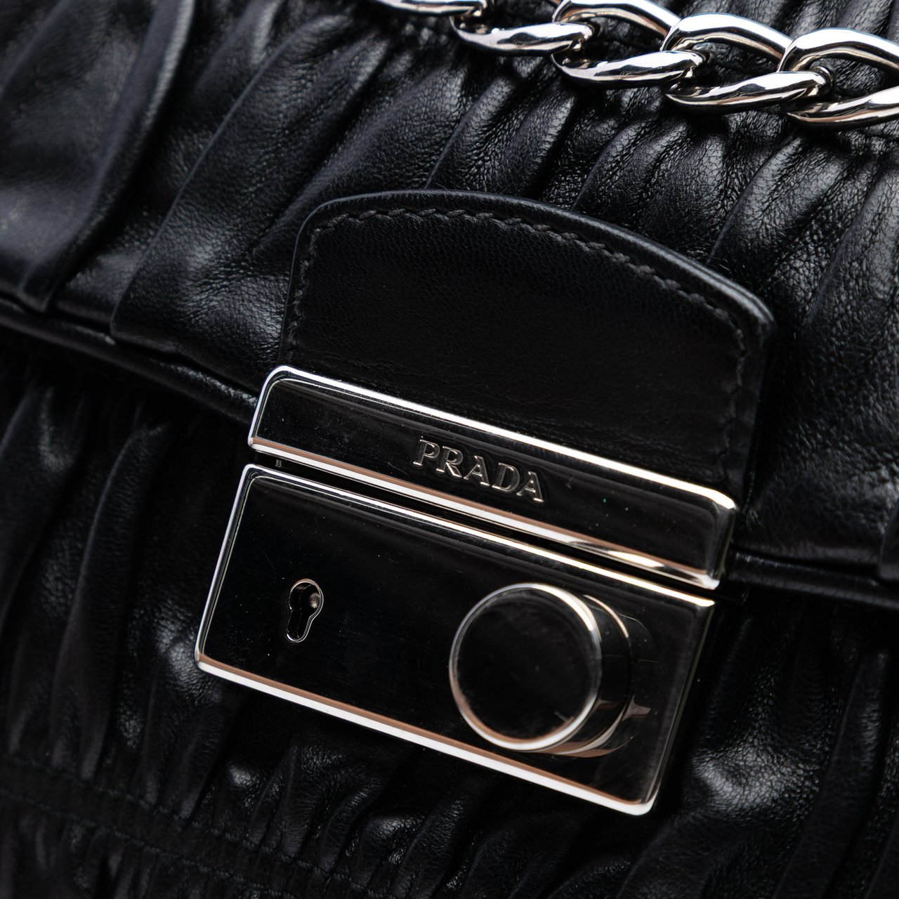 Prada Medium Nappa Gaufre Sound Lock Shoulder Bag Zwart