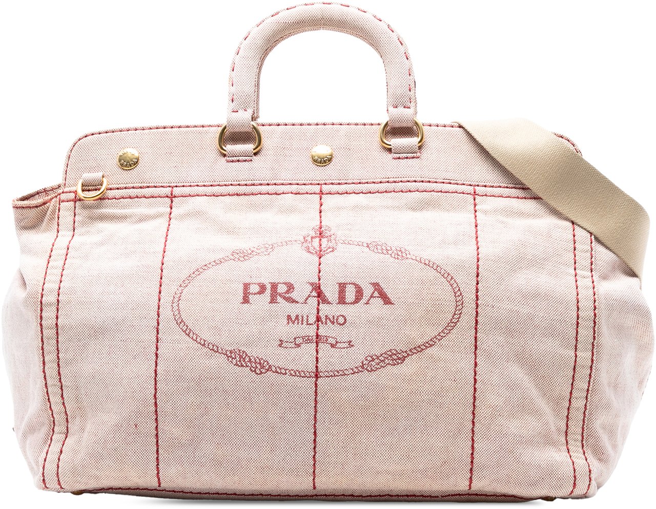 Prada Canvas Canapa Logo Satchel Bruin