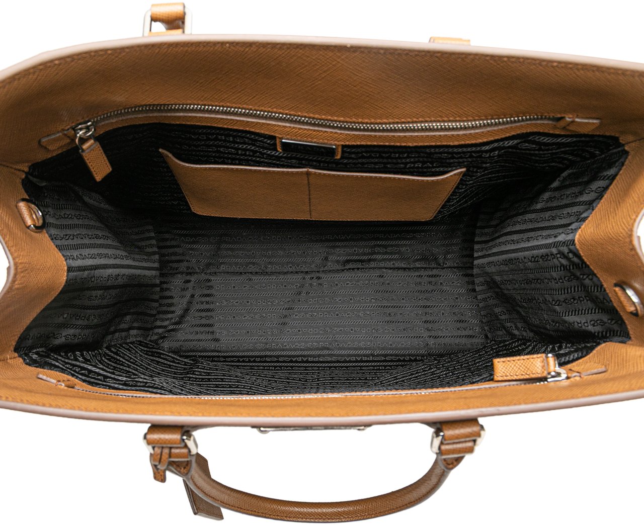 Prada Saffiano Lux Double Handle Shopping Tote Bruin