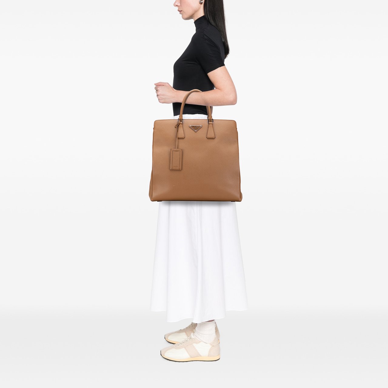 Prada Saffiano Lux Double Handle Shopping Tote Bruin