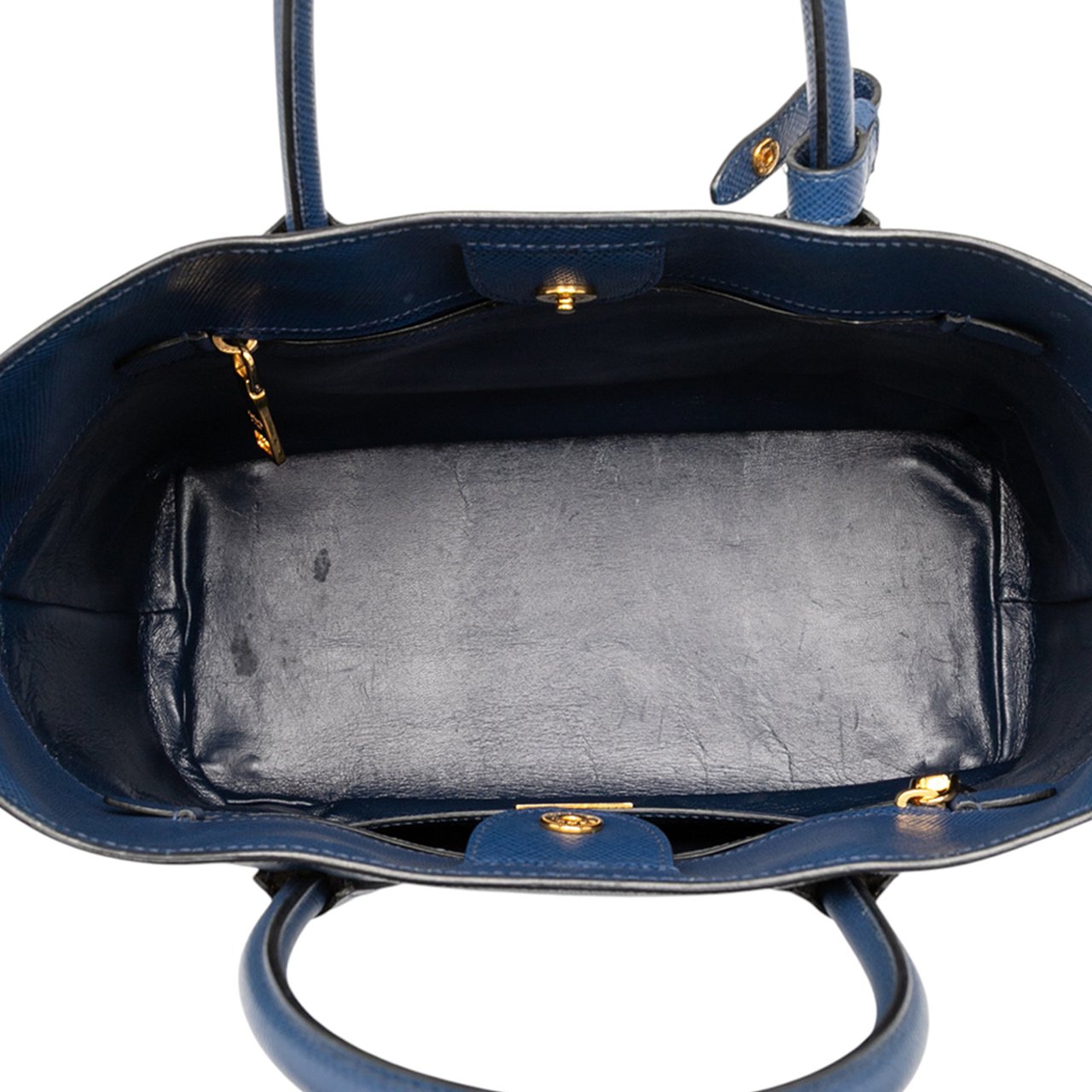 Prada Saffiano Cuir Front Pocket Convertible Tote Blauw