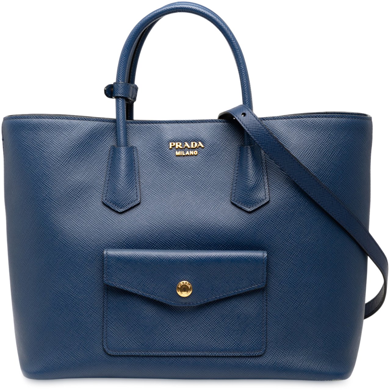 Prada Saffiano Cuir Front Pocket Convertible Tote Blauw