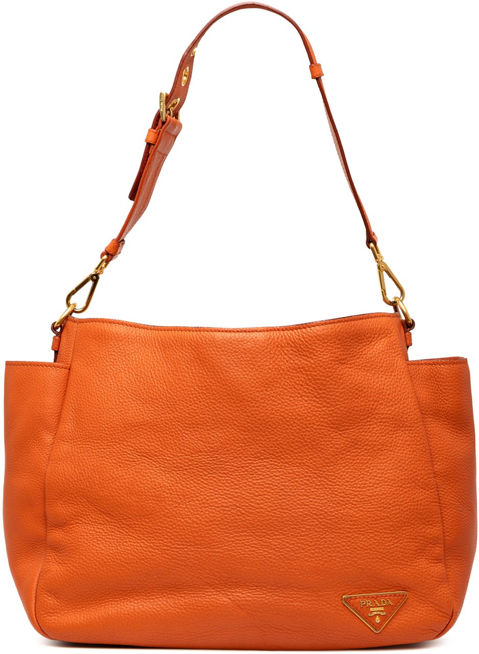 Prada Vitello Daino Side Pocket Shoulder Bag Oranje