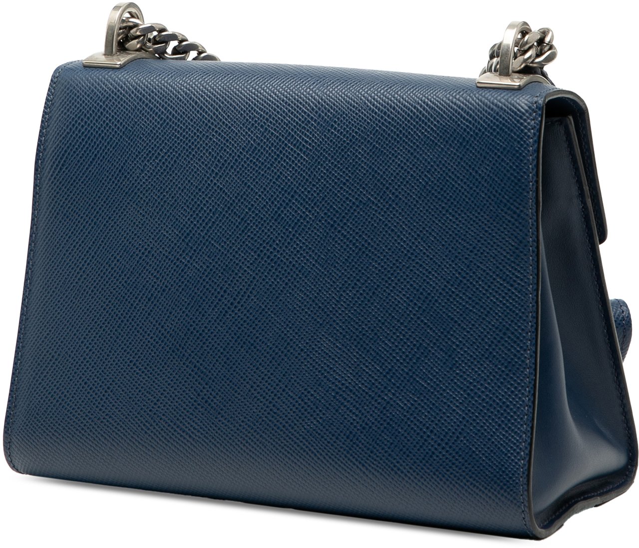 Prada Saffiano Cuir Monochrome Robot Patches Envelope Chain Flap Blauw