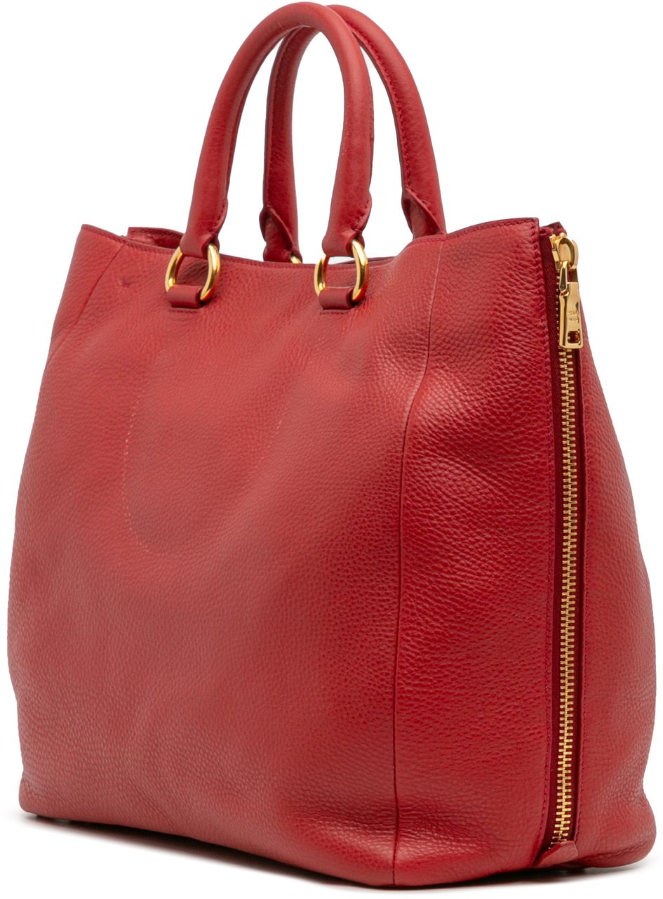 Prada Vitello Daino Side Zip Convertible Tote Rood