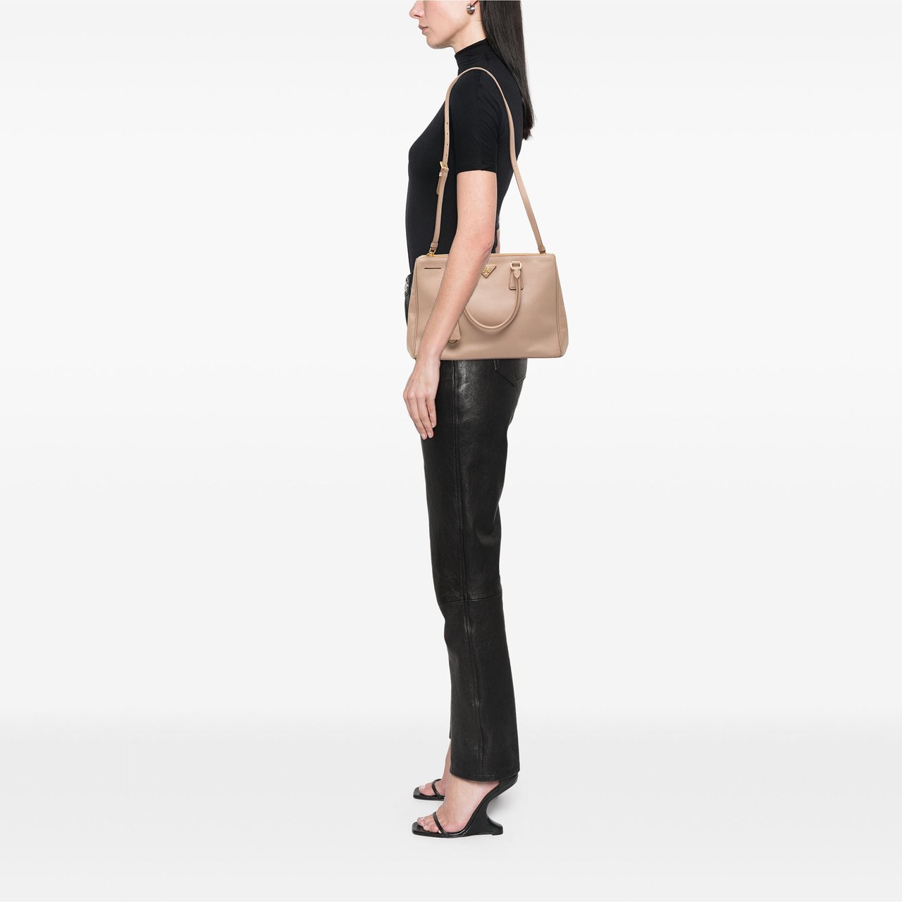 Prada Medium Saffiano Lux Galleria Double Zip Satchel Bruin