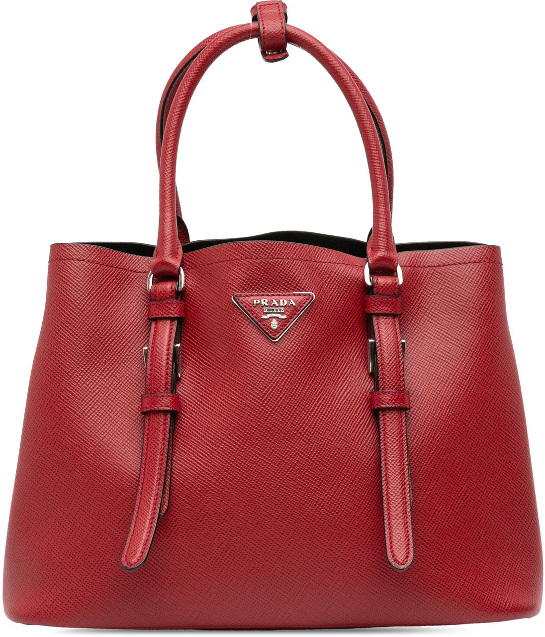 Prada Small Saffiano Cuir Double Handle Satchel Rood