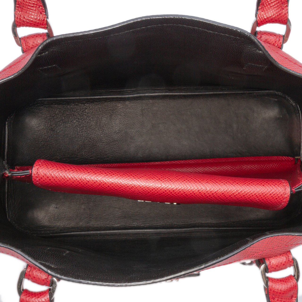 Prada Small Saffiano Cuir Double Handle Satchel Rood