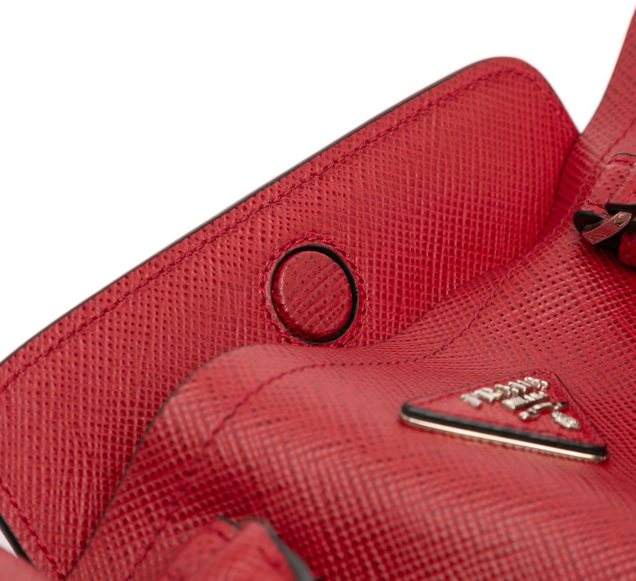 Prada Small Saffiano Cuir Double Handle Satchel Rood
