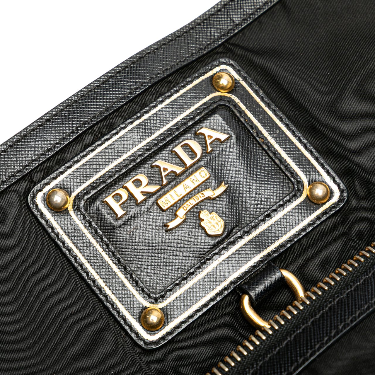 Prada Saffiano Trimmed Tessuto Snap Crossbody Zwart
