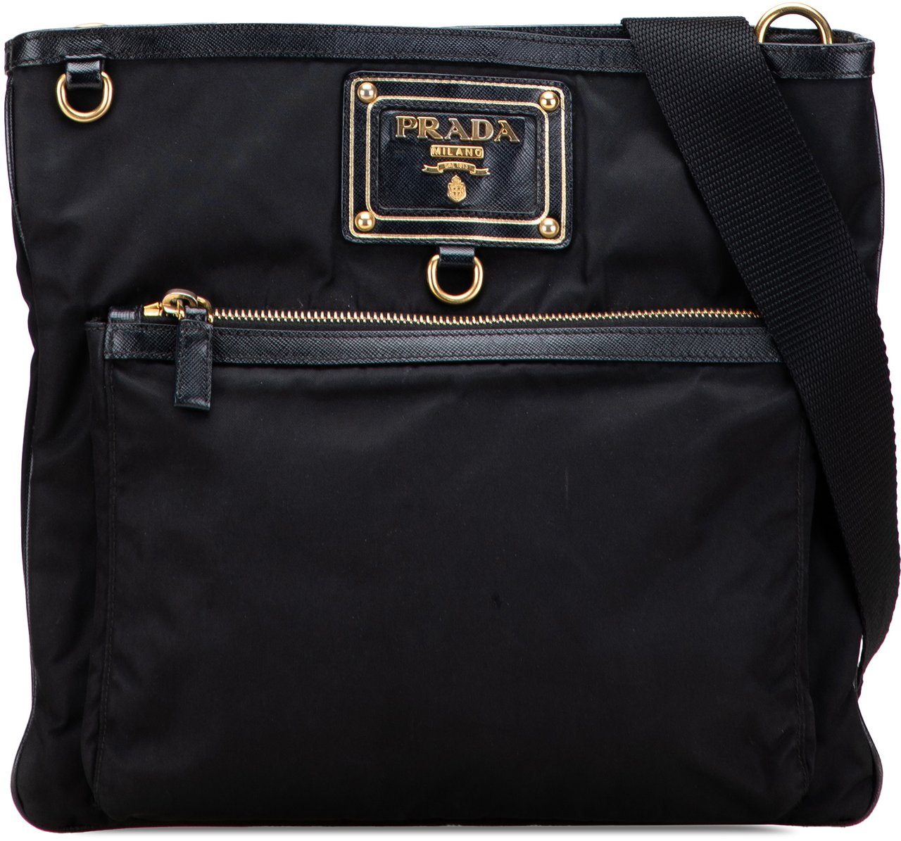 Prada Saffiano Trimmed Tessuto Snap Crossbody Zwart