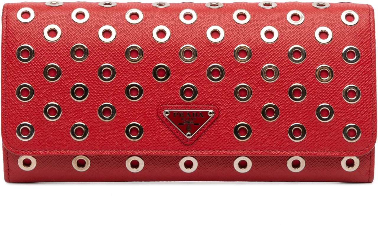 Prada Saffiano Grommet Wallet Rood