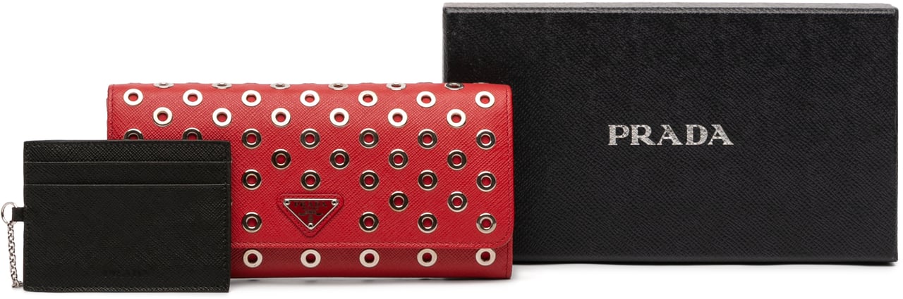 Prada Saffiano Grommet Wallet Rood