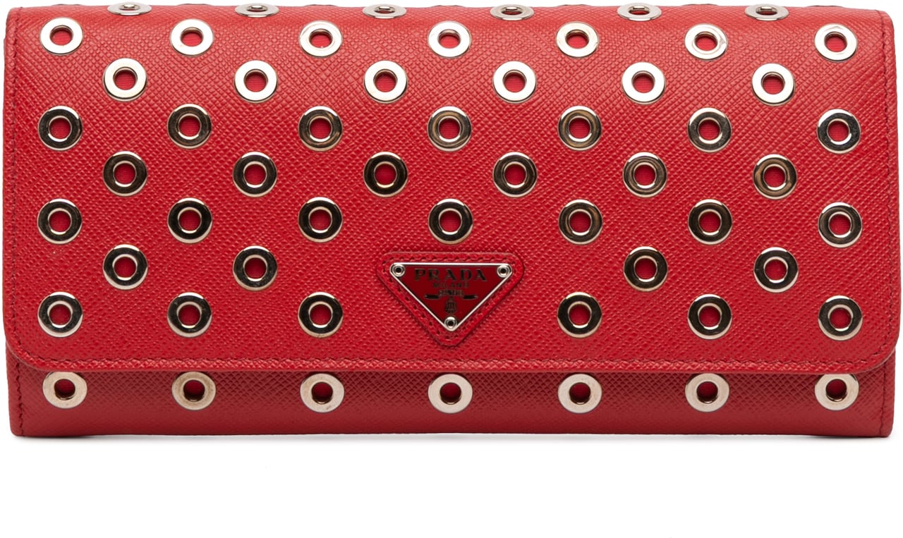 Prada Saffiano Grommet Wallet Rood