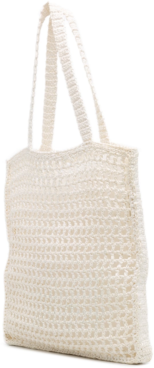 Prada Raffia Effect Crochet Logo Embroidered Tote Wit