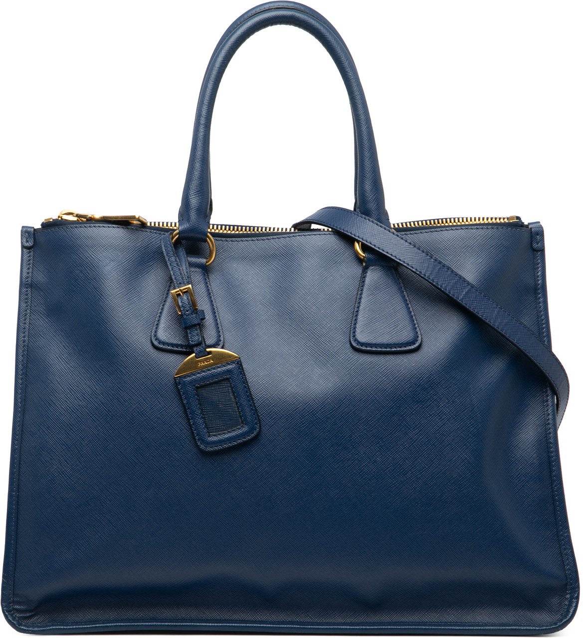 Prada Saffiano Double Zip Open Convertible Tote Blauw