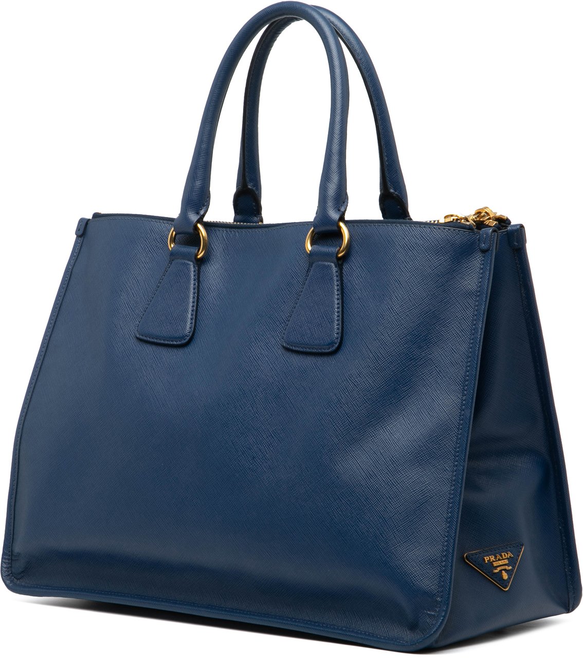 Prada Saffiano Double Zip Open Convertible Tote Blauw