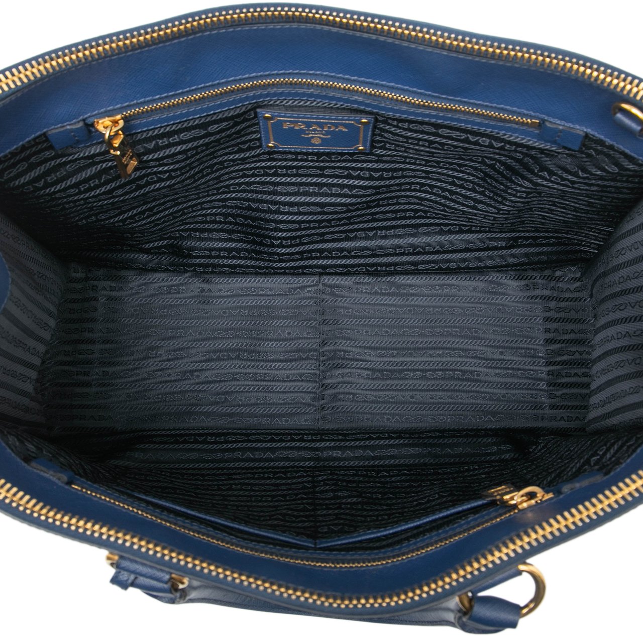 Prada Saffiano Double Zip Open Convertible Tote Blauw