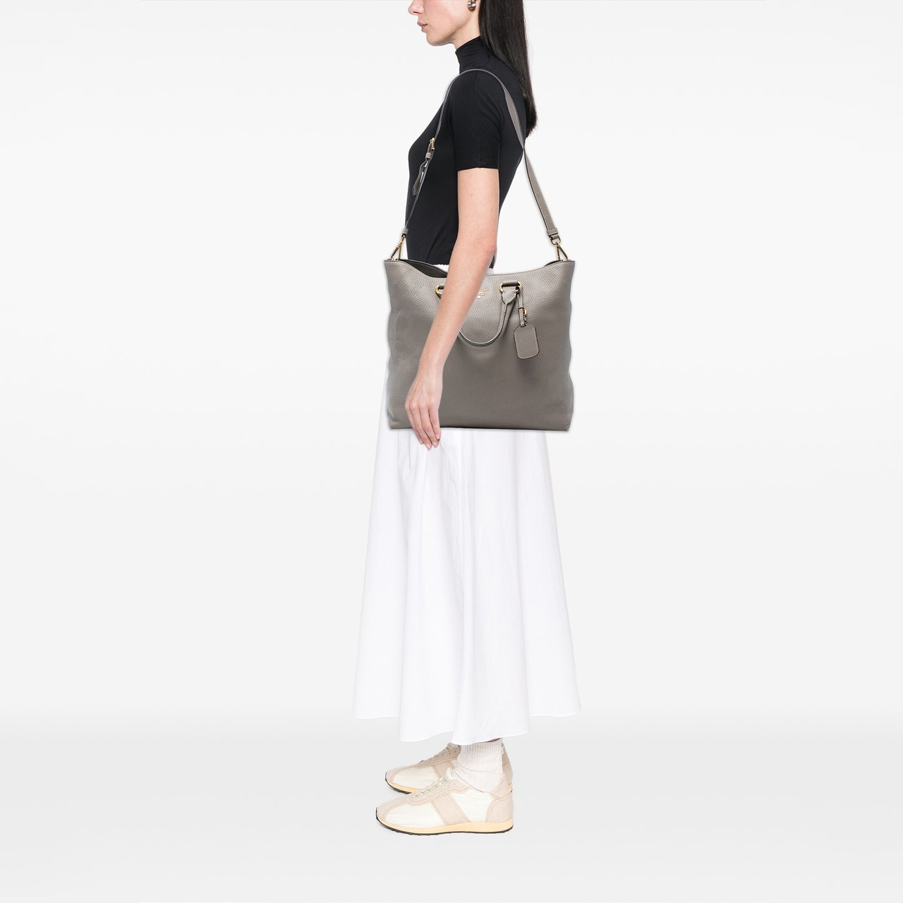 Prada Vitello Daino Open Convertible Tote Grijs