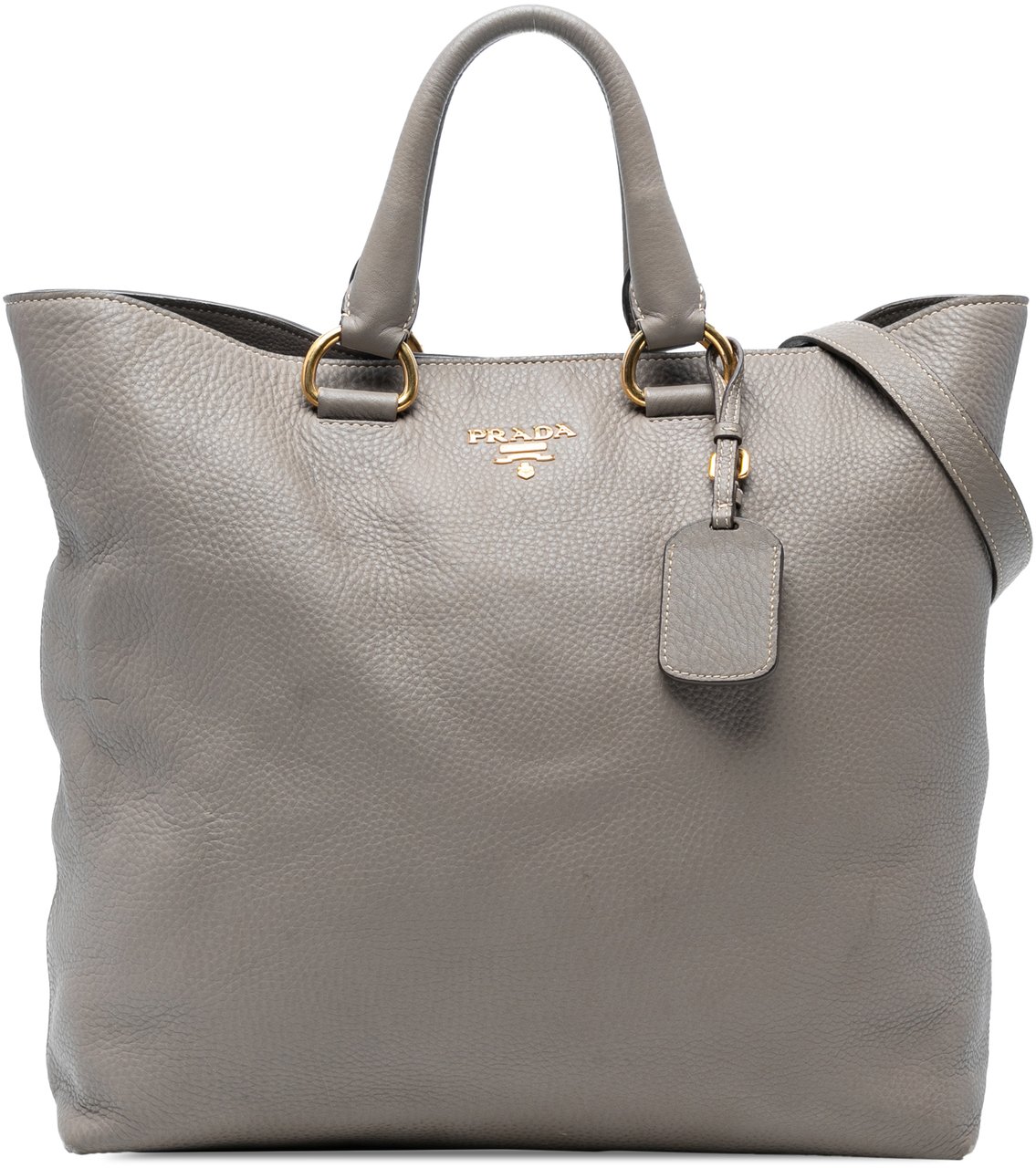 Prada Vitello Daino Open Convertible Tote Grijs