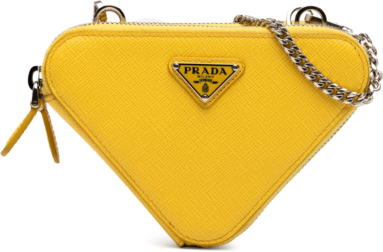 Prada Mini Saffiano Lux Double Triangle Satchel Geel