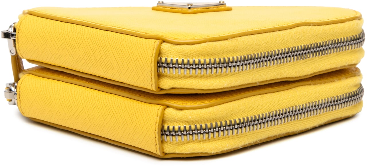 Prada Mini Saffiano Lux Double Triangle Satchel Geel