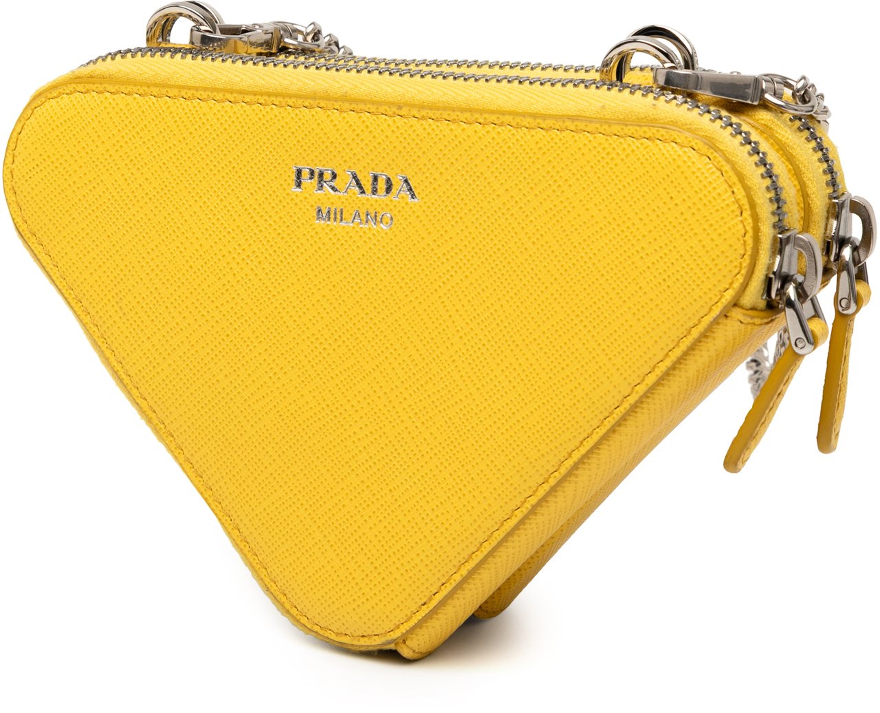 Prada Mini Saffiano Lux Double Triangle Satchel Geel