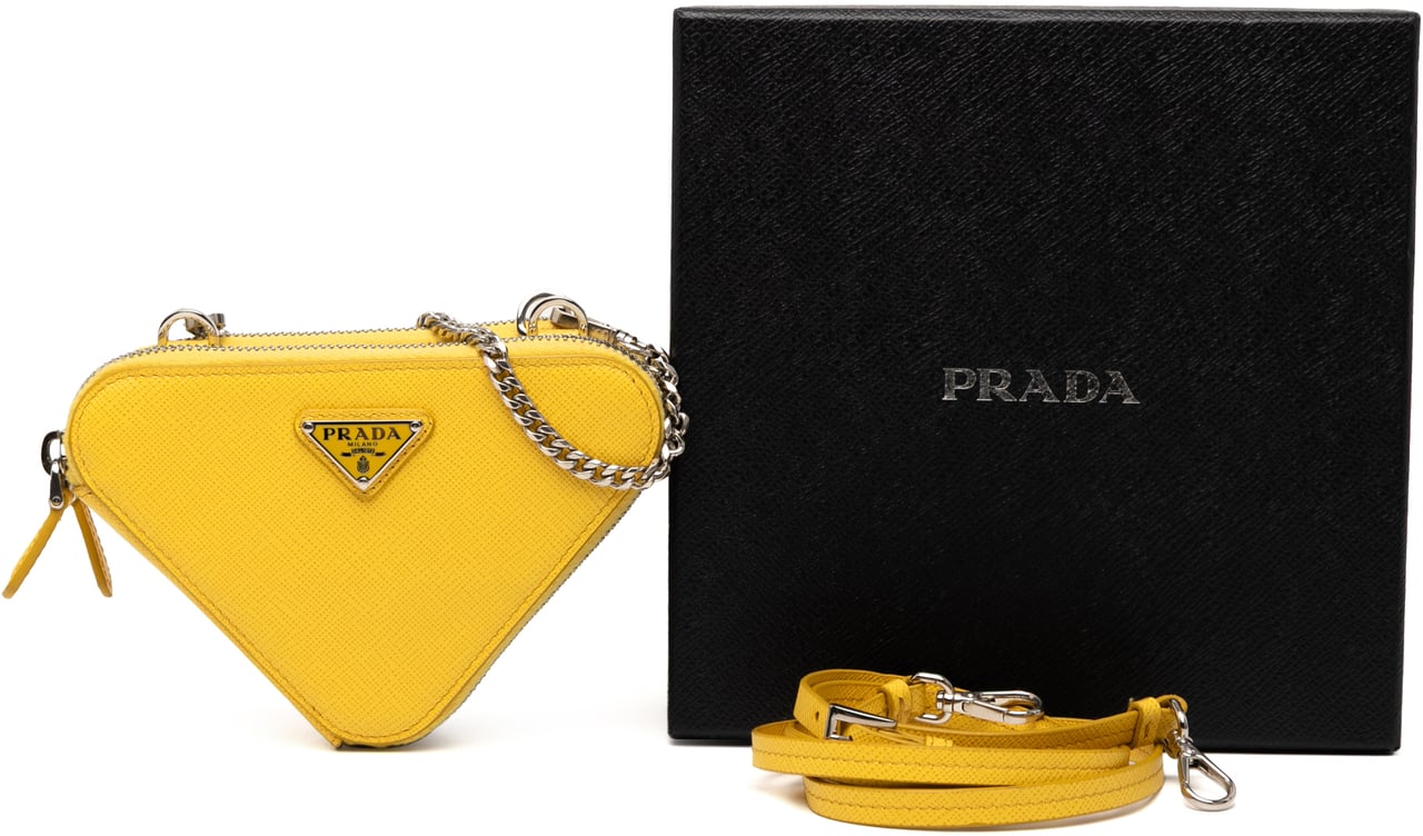 Prada Mini Saffiano Lux Double Triangle Satchel Geel