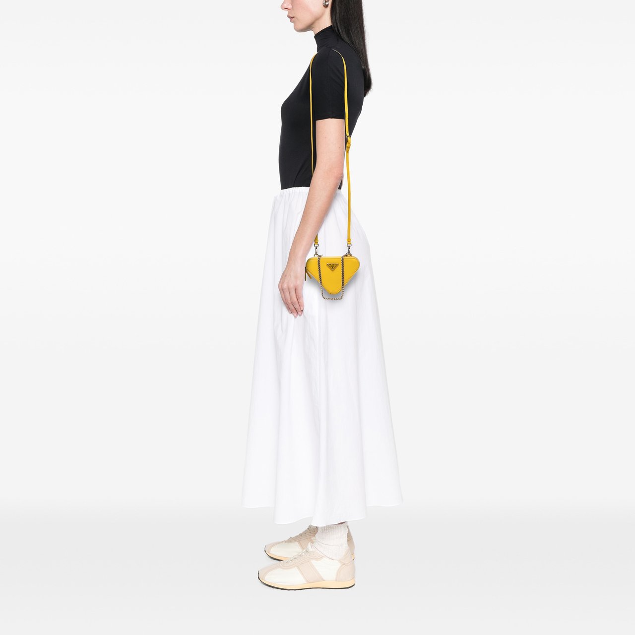 Prada Mini Saffiano Lux Double Triangle Satchel Geel